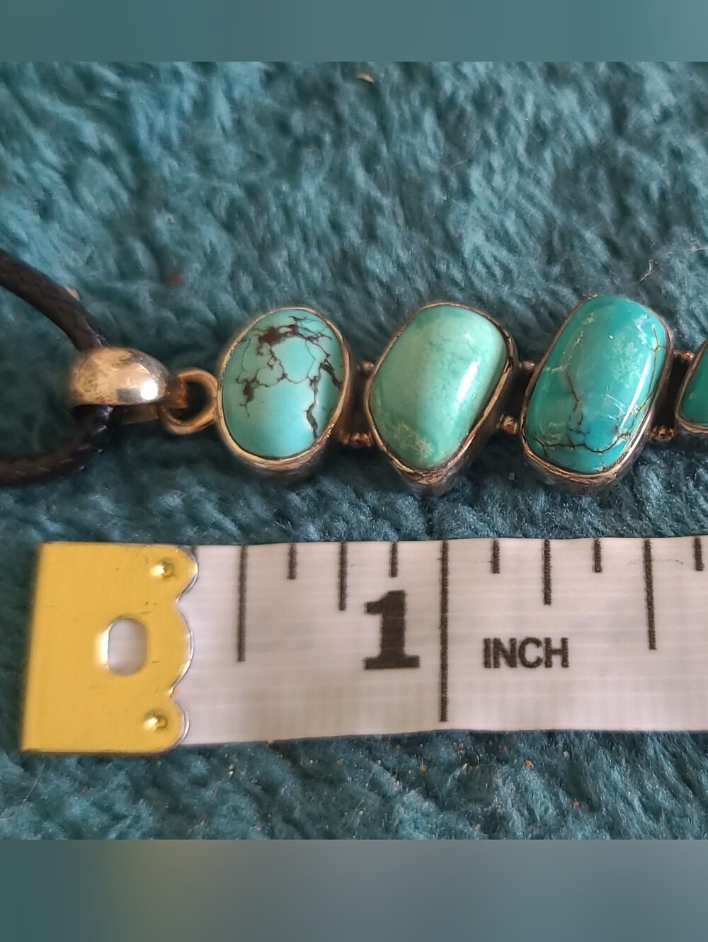 Turquoise Stone Pendant Necklace On Black Cord - Picture 7 of 7